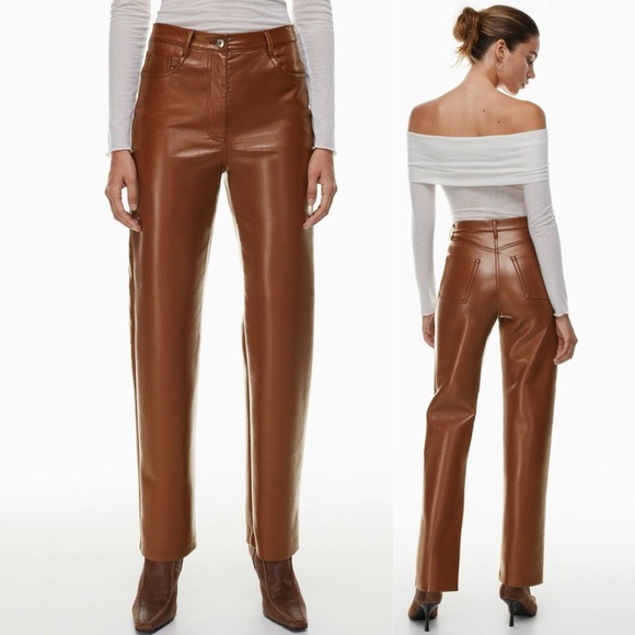 Wilfred Aritzia The Melina High Rise Vegan Leather Straight Leg Pants - Picture 2 of 8